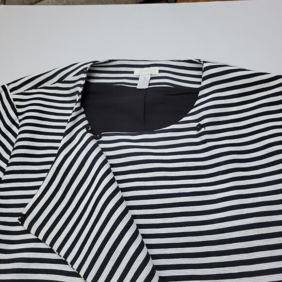 CHICO'S Black and White Striped Cropped Blazer Jacket 3/4 Sleeves Snap Sz 3 (XL) - Picture 3 of 7